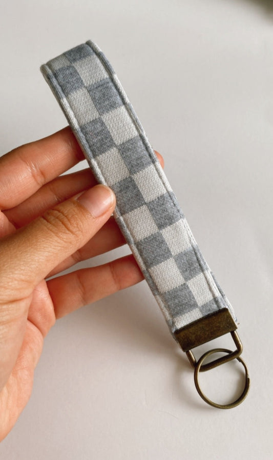 Grey Checkered Key Wristlet