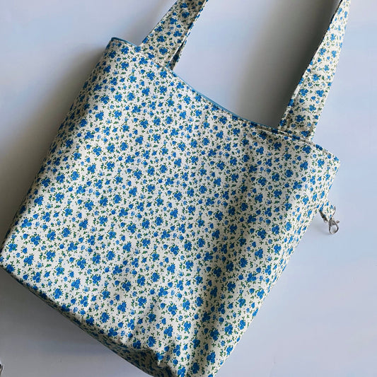 blue floral canvas tote bag